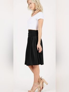 Simlu Black High-Waist Gathered Midi Skirt XL